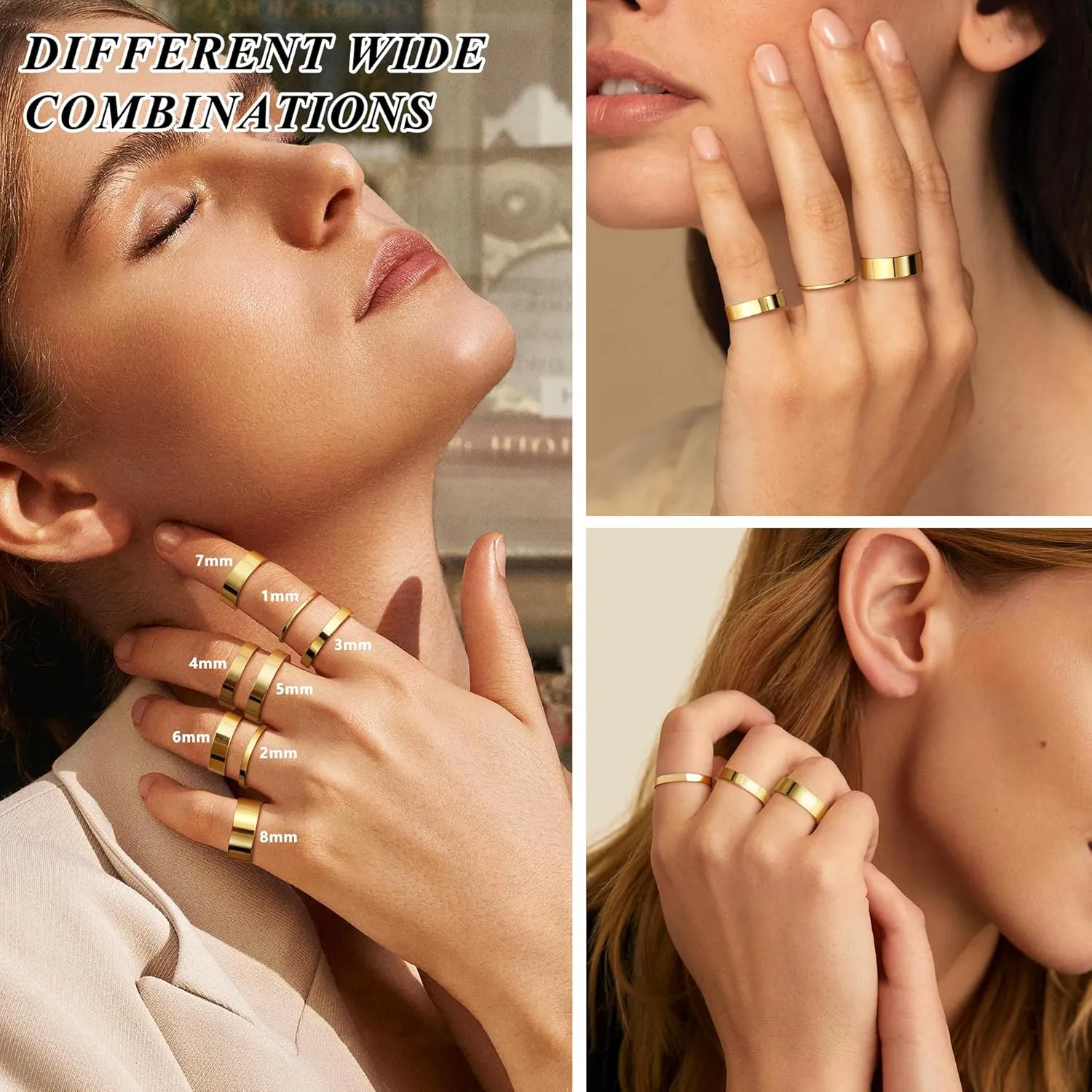 ADRAMATA 14K Gold Filled Stacking Rings - Set of Thin Band Plain Pinky & Thumb Finger Rings in Trendy Mid Statement Styles