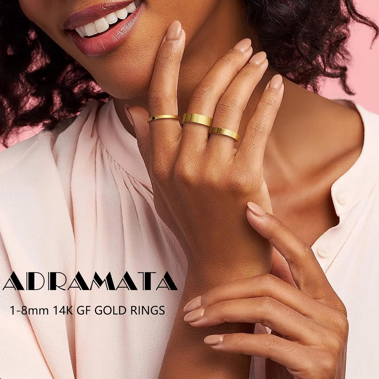 ADRAMATA 14K Gold Filled Stacking Rings - Set of Thin Band Plain Pinky & Thumb Finger Rings in Trendy Mid Statement Styles