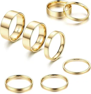 ADRAMATA 14K Gold Filled Stacking Rings - Set of Thin Band Plain Pinky & Thumb Finger Rings in Trendy Mid Statement Styles