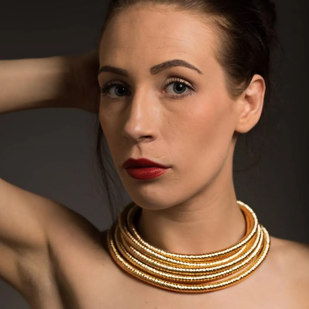 African Choker Necklace Gold Rope Weave Collar Layered Boho Tribal Chokers Multilayer Statement Party Jewelry Accessories for Women