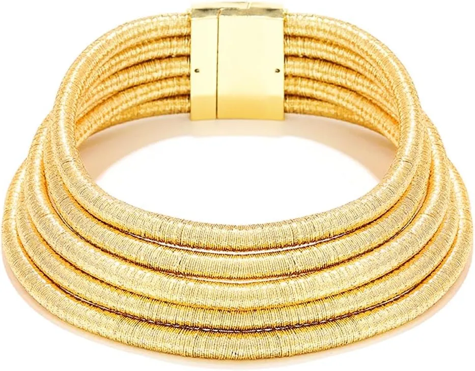African Choker Necklace Gold Rope Weave Collar Layered Boho Tribal Chokers Multilayer Statement Party Jewelry Accessories for Women