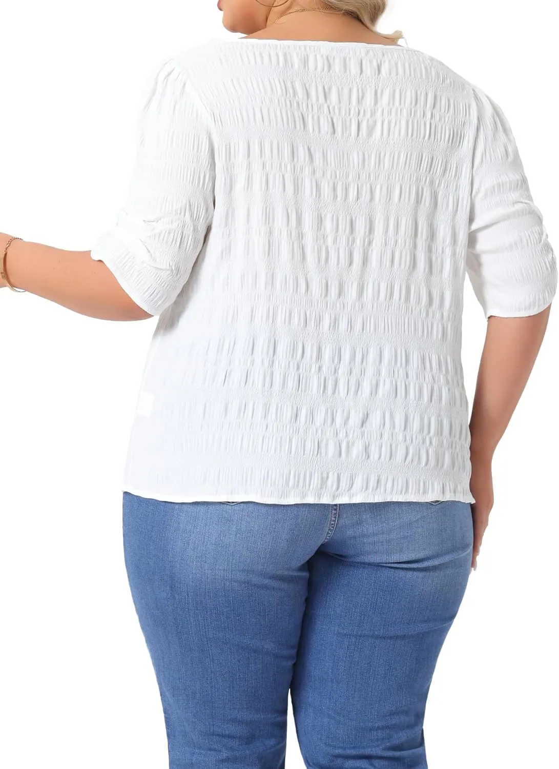 Agnes Orinda Plus Size Top for Women Textured Notched V Neck Short Sleeve 2025 Summer Tshirt Casual Blouse