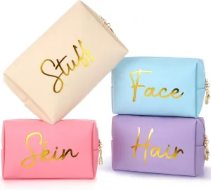 Aliceset 4 Pcs Preppy Makeup Bags Set Cute Travel Cosmetic Pouch Face Skin Hair Stuff Aesthetic Makeup Bags, PU Leather Waterproof Zipper Toiletry Pouch Gifts for Women Girl(Candy Color)