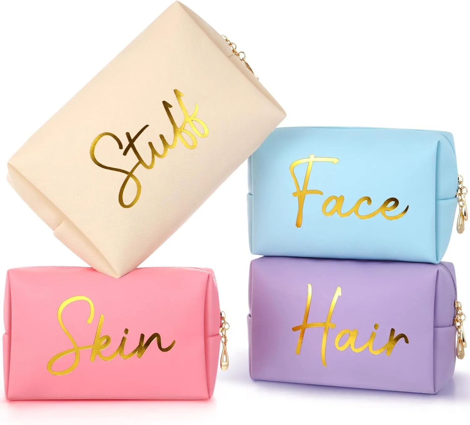 Aliceset 4 Pcs Preppy Makeup Bags Set Cute Travel Cosmetic Pouch Face Skin Hair Stuff Aesthetic Makeup Bags, PU Leather Waterproof Zipper Toiletry Pouch Gifts for Women Girl(Candy Color)