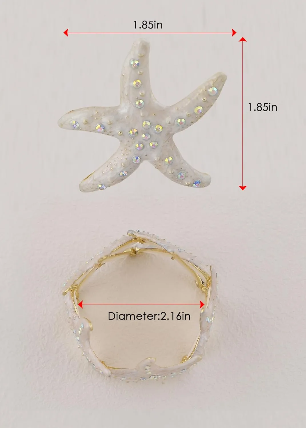Alilang Sealife Gold Tone Aurora Borealis Ocean Boho Elastic Expandable Starfish Bracelet with Crystals