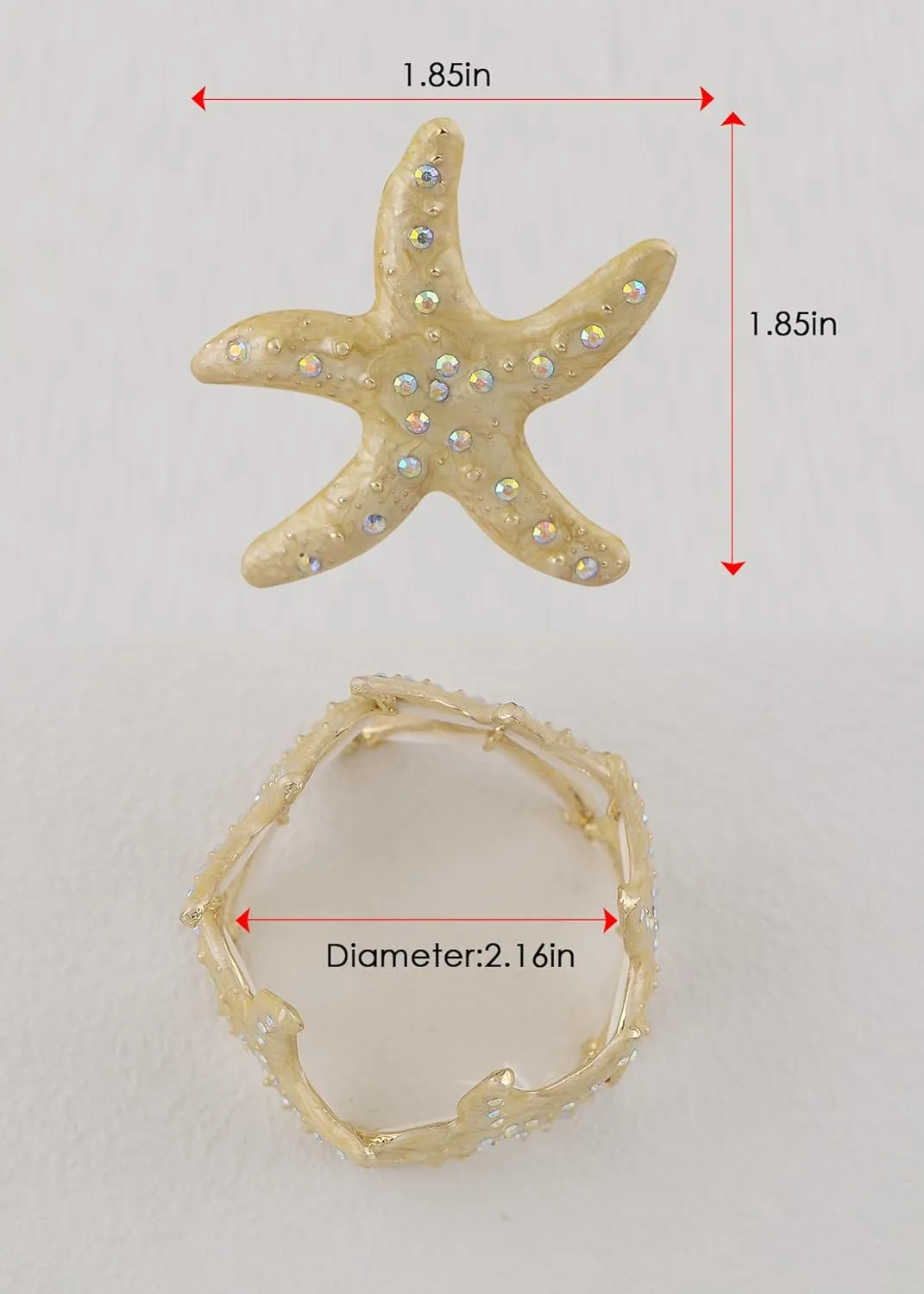 Alilang Sealife Gold Tone Aurora Borealis Ocean Boho Elastic Expandable Starfish Bracelet with Crystals