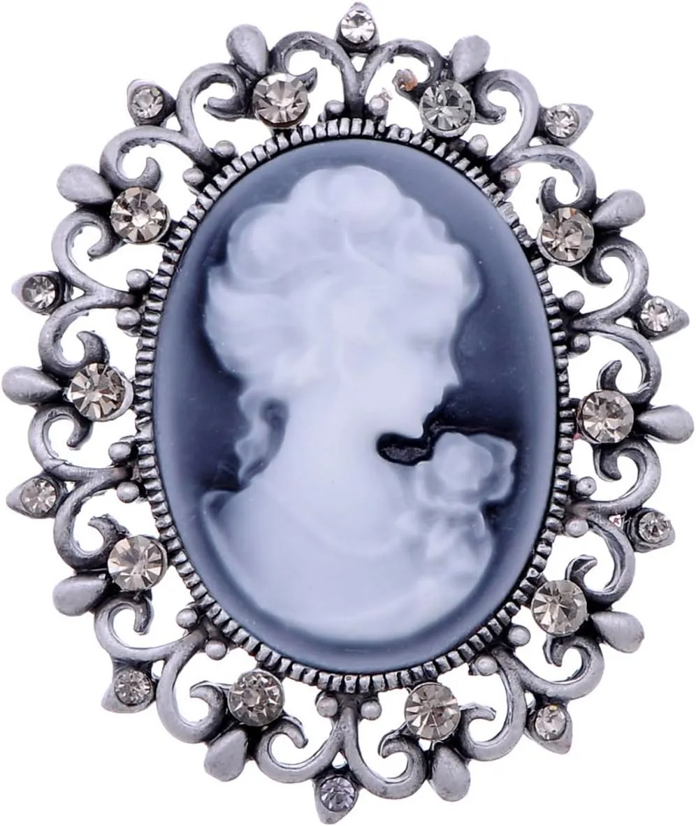 Alilang Vintage Brooch Pin Women Antique Golden Tone Victorian Floral Purple Cameo