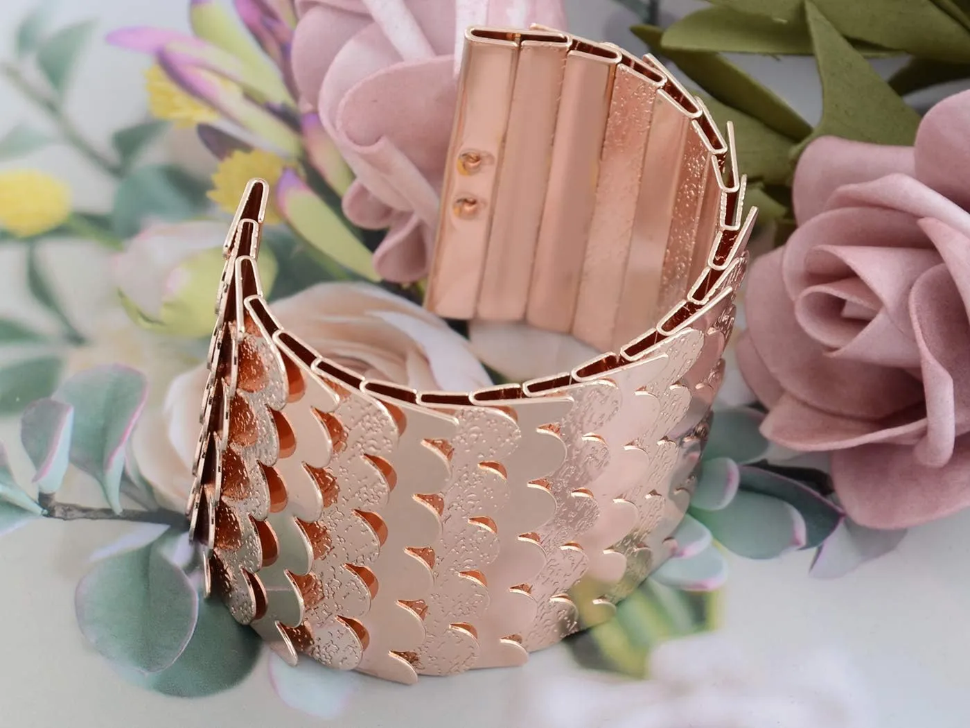 Alilang Womens Gold Silver Egyptian Etched Textured Scales Scalloped Wrap Arm Bangle Cuff Bracelet