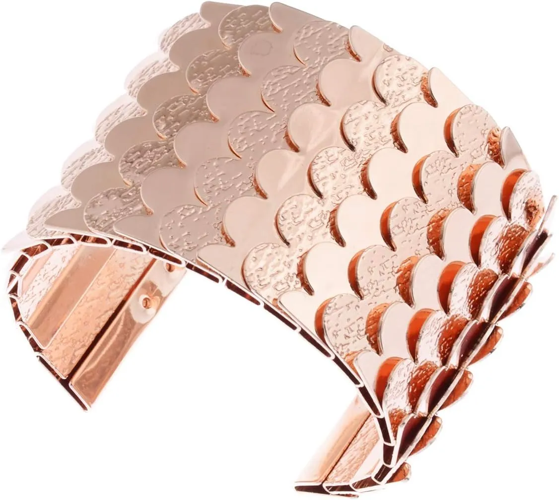 Alilang Womens Gold Silver Egyptian Etched Textured Scales Scalloped Wrap Arm Bangle Cuff Bracelet
