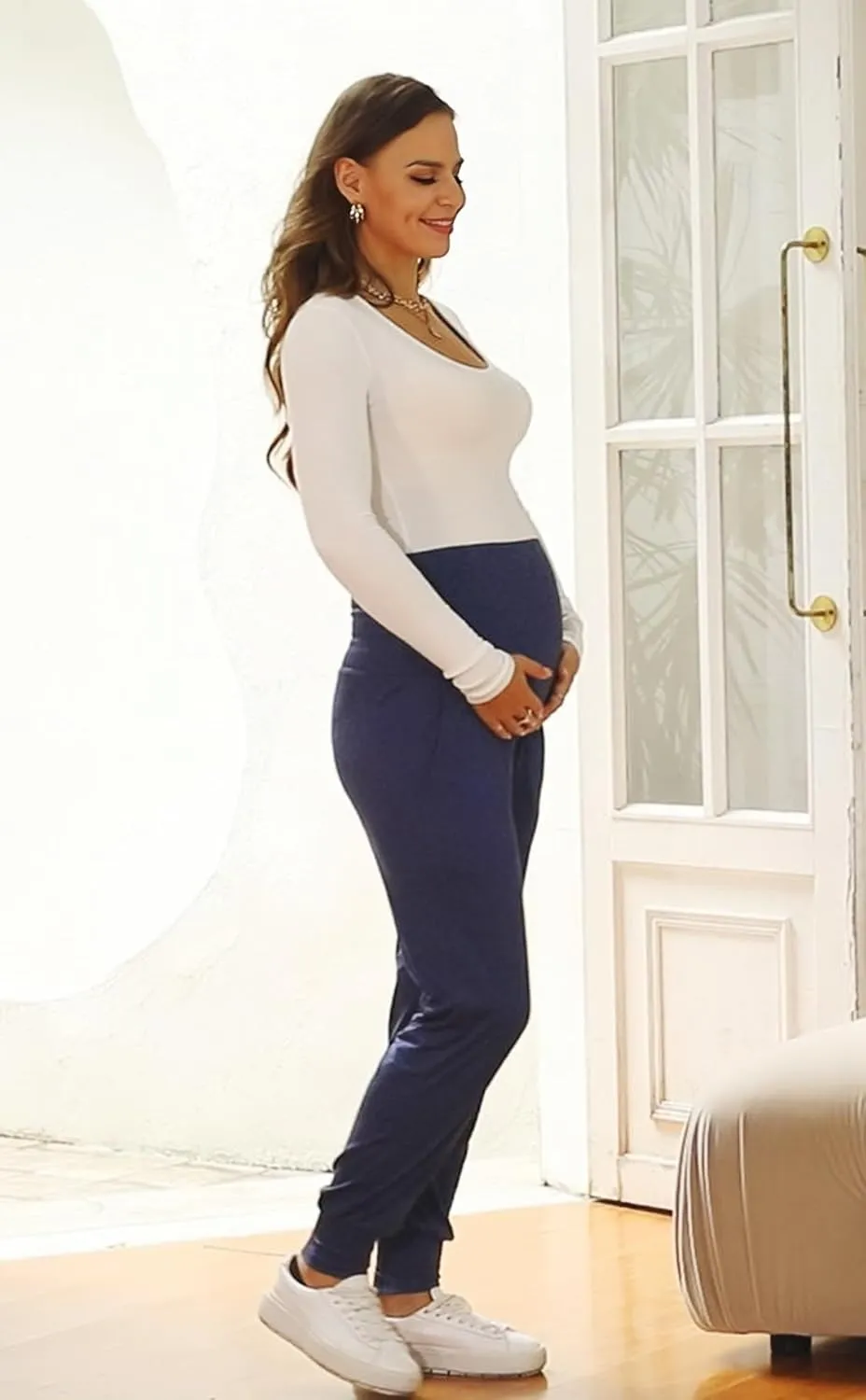 AMPOSH Women's Maternity Pants Stretchy Lounge Workout Pants Casual Loose Comfy Pregnancy Joggers with Pockets