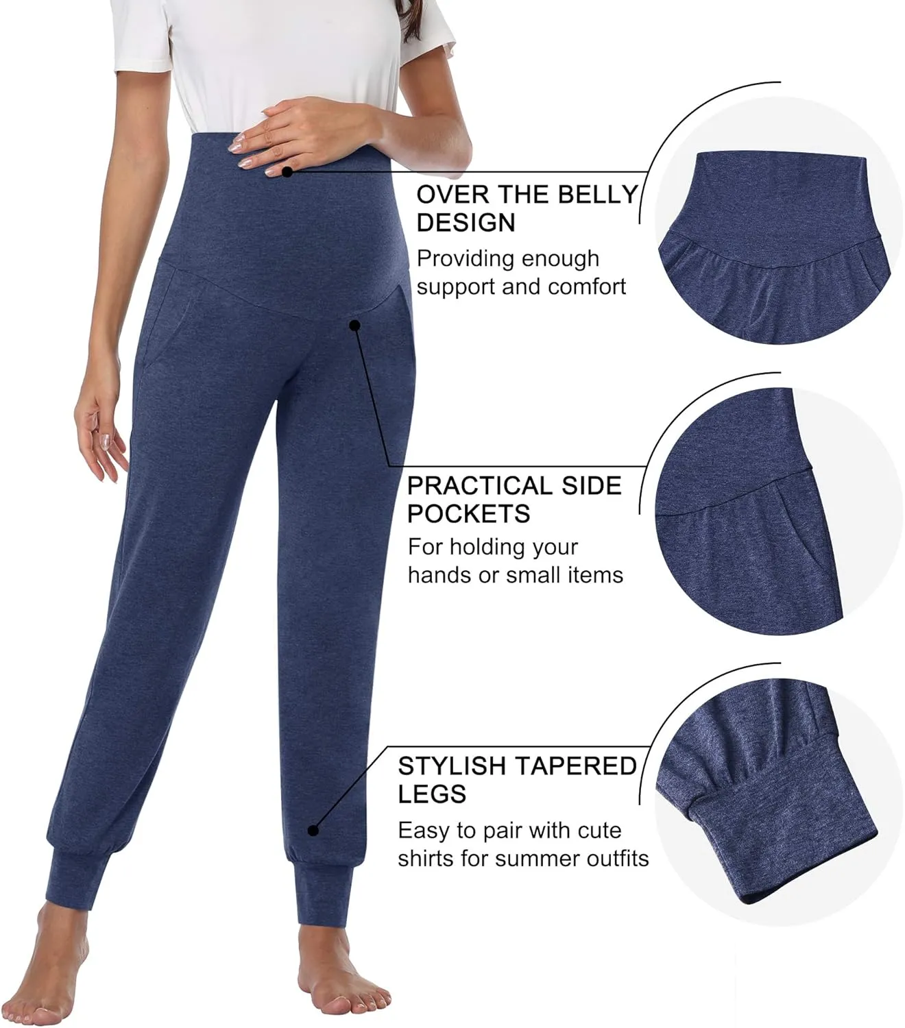 AMPOSH Women's Maternity Pants Stretchy Lounge Workout Pants Casual Loose Comfy Pregnancy Joggers with Pockets