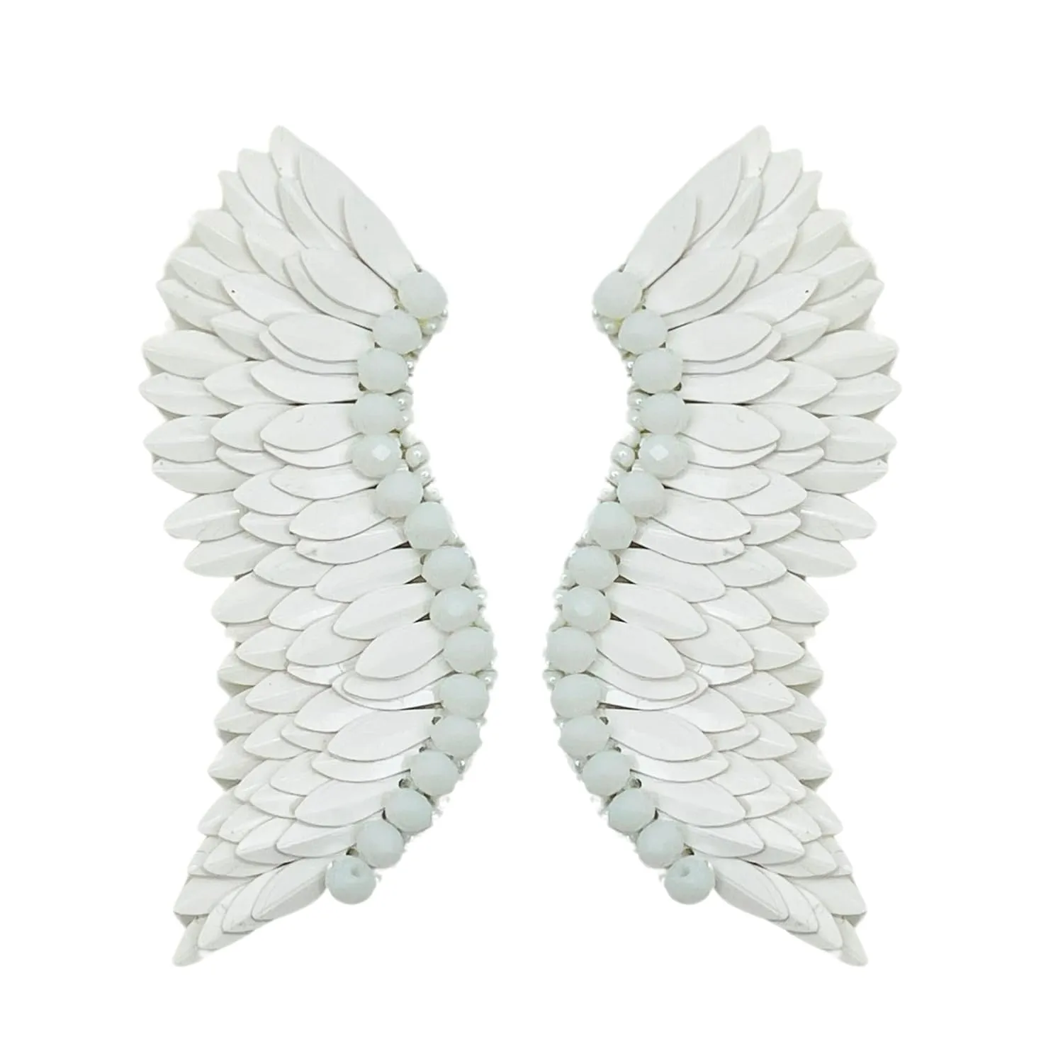 Angel wing earrings, Statement winged earrings, Prom Jewelry, Gold stud earrings, Bridal earrings, Unique metallic earrings for girls (White)