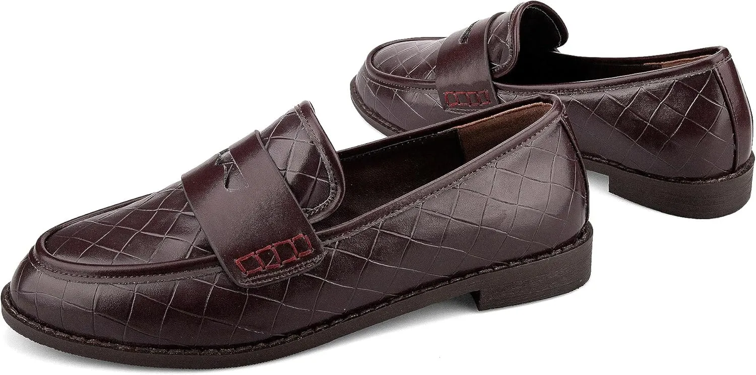 Arqa Penny Loafers for Women Comfortable Slip on Formal Work Flats Natural Raffia Woven Flats Dressy Casual Walking Shoes