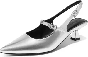 Arromic Women's Slingback Kitten Heel Pumps 2 Inch Mary Jane Strap Pointed Toe Dress Shoes for Wedding Work Daily Wear (Black/Nude/Red/Silver/White)