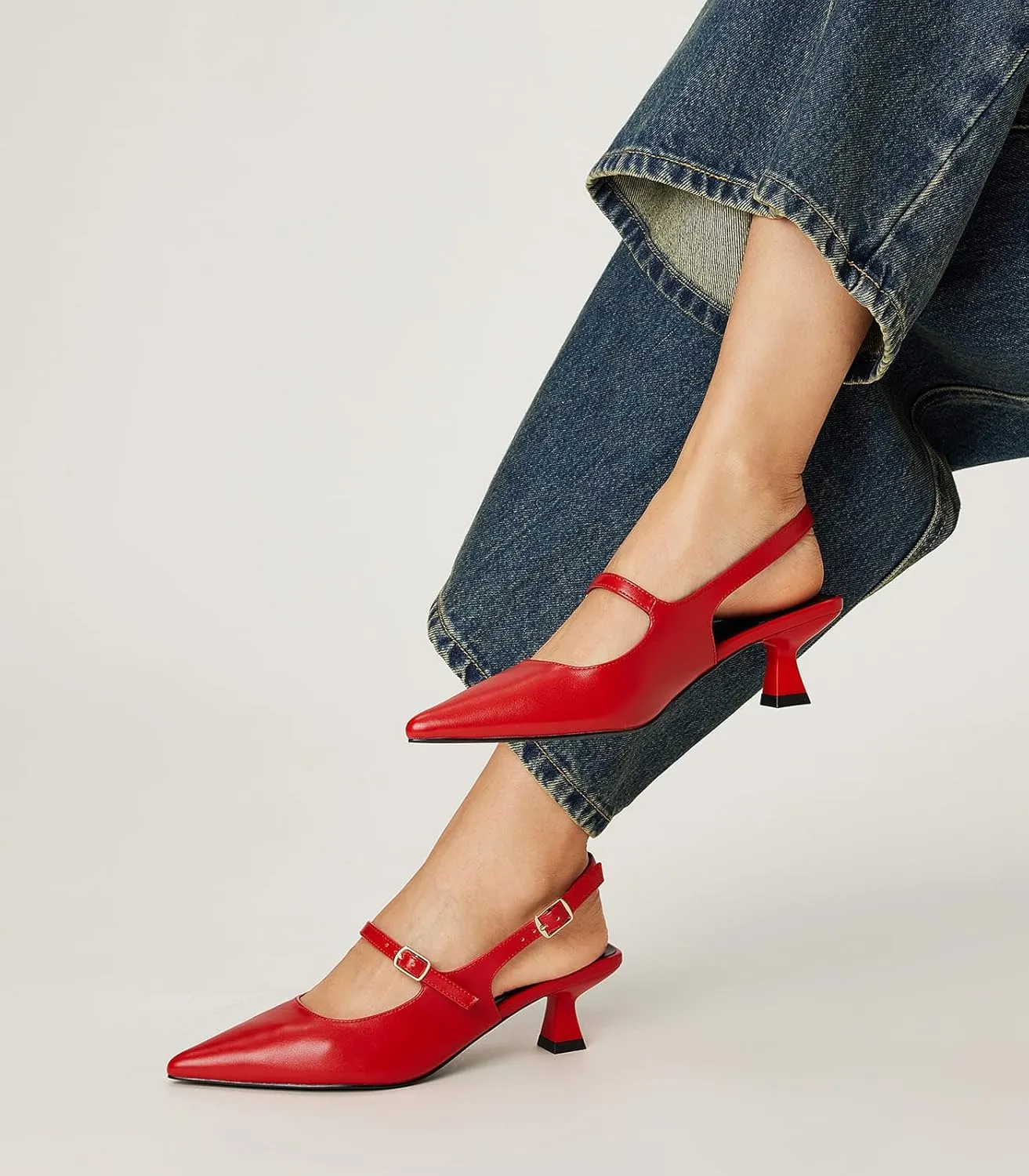 Arromic Women's Slingback Kitten Heel Pumps 2 Inch Mary Jane Strap Pointed Toe Dress Shoes for Wedding Work Daily Wear (Black/Nude/Red/Silver/White)