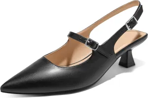 Arromic Women's Slingback Kitten Heel Pumps 2 Inch Mary Jane Strap Pointed Toe Dress Shoes for Wedding Work Daily Wear (Black/Nude/Red/Silver/White)