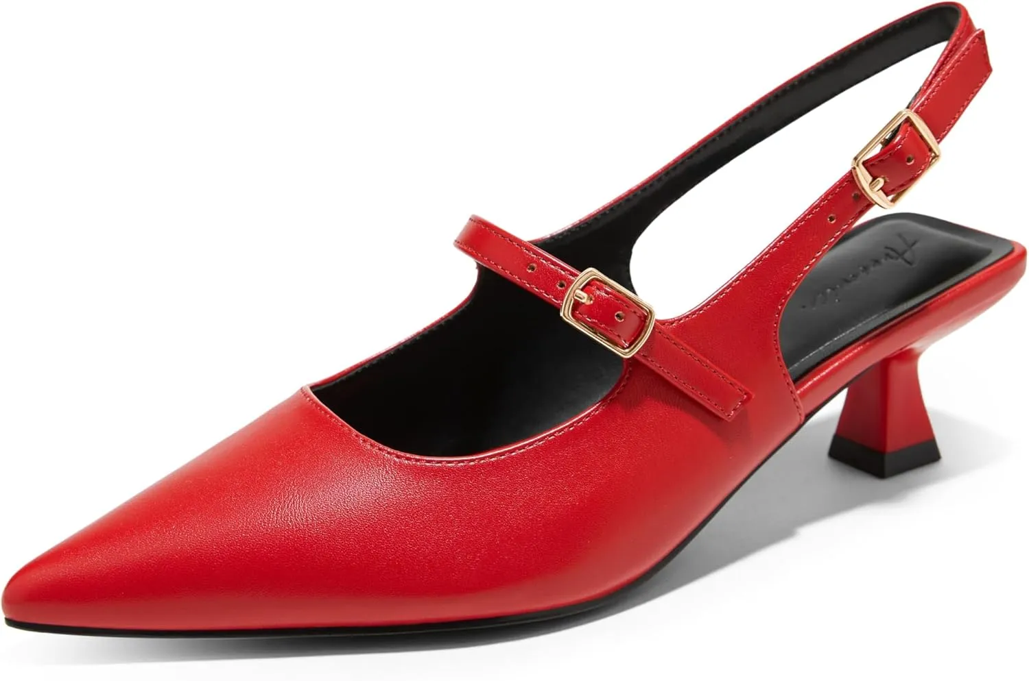 Arromic Women's Slingback Kitten Heel Pumps 2 Inch Mary Jane Strap Pointed Toe Dress Shoes for Wedding Work Daily Wear (Black/Nude/Red/Silver/White)