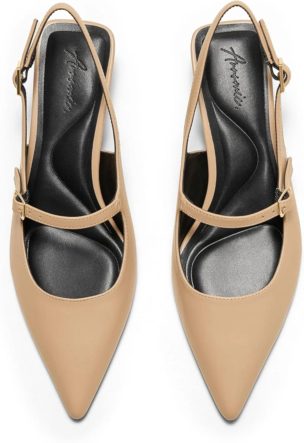 Arromic Women's Slingback Kitten Heel Pumps 2 Inch Mary Jane Strap Pointed Toe Dress Shoes for Wedding Work Daily Wear (Black/Nude/Red/Silver/White)