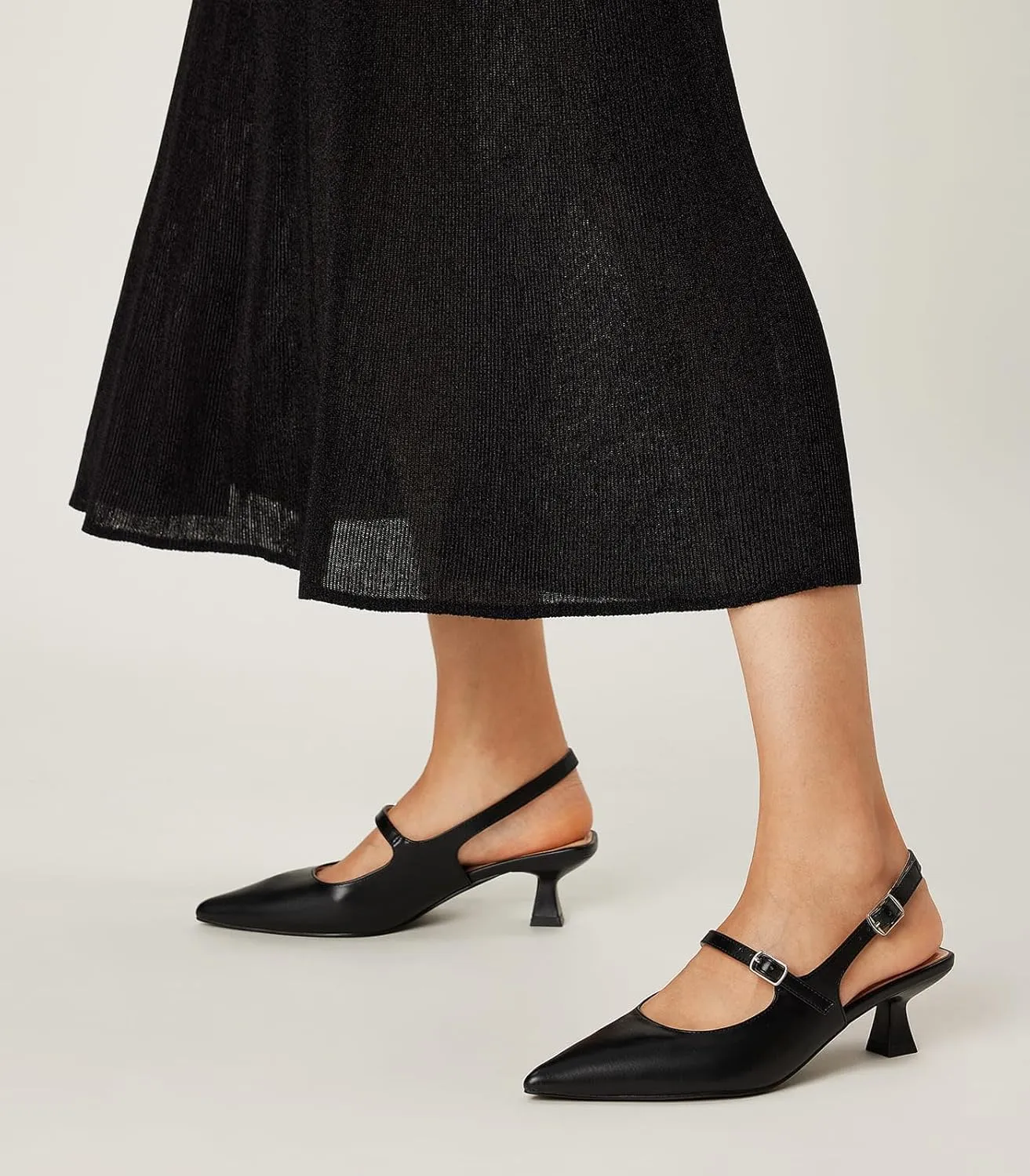 Arromic Women's Slingback Kitten Heel Pumps 2 Inch Mary Jane Strap Pointed Toe Dress Shoes for Wedding Work Daily Wear (Black/Nude/Red/Silver/White)