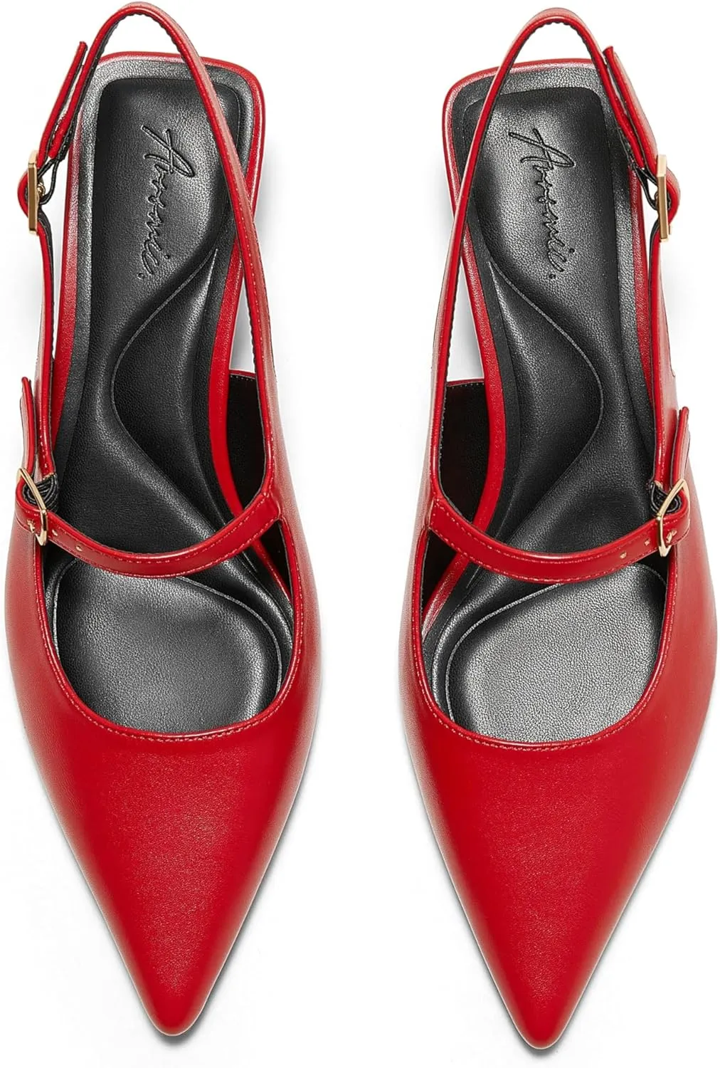 Arromic Women's Slingback Kitten Heel Pumps 2 Inch Mary Jane Strap Pointed Toe Dress Shoes for Wedding Work Daily Wear (Black/Nude/Red/Silver/White)