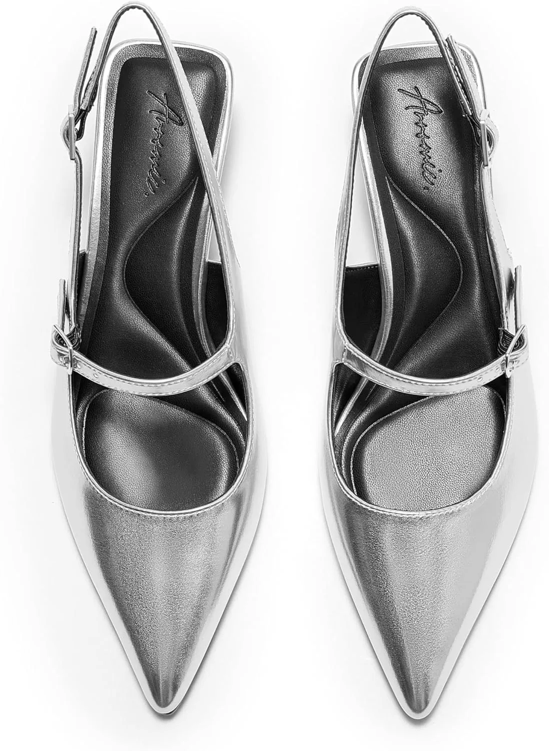 Arromic Women's Slingback Kitten Heel Pumps 2 Inch Mary Jane Strap Pointed Toe Dress Shoes for Wedding Work Daily Wear (Black/Nude/Red/Silver/White)