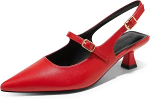Arromic Women's Slingback Kitten Heel Pumps 2 Inch Mary Jane Strap Pointed Toe Dress Shoes for Wedding Work Daily Wear (Black/Nude/Red/Silver/White)