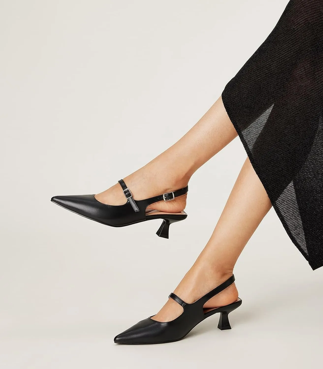 Arromic Women's Slingback Kitten Heel Pumps 2 Inch Mary Jane Strap Pointed Toe Dress Shoes for Wedding Work Daily Wear (Black/Nude/Red/Silver/White)