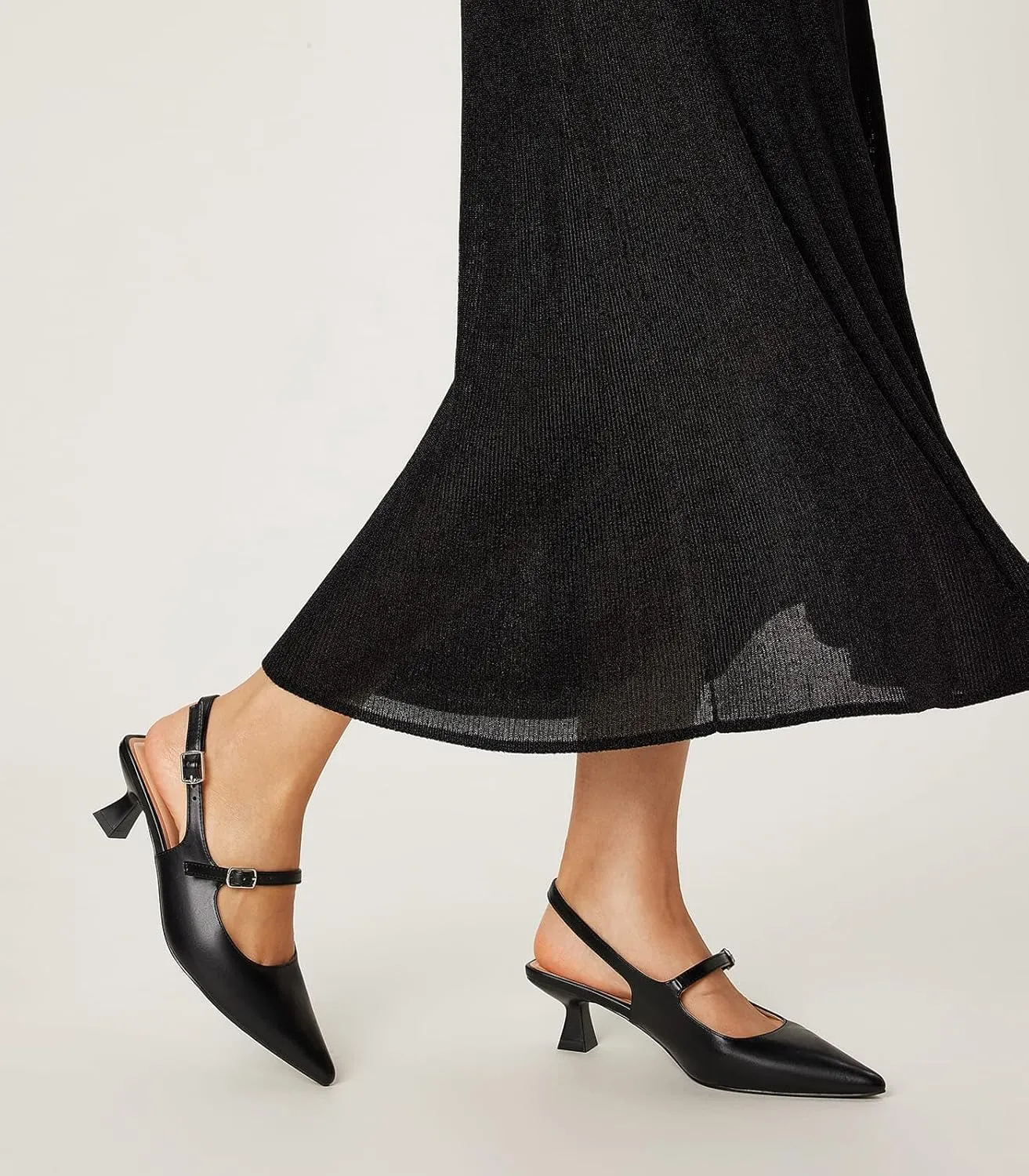 Arromic Women's Slingback Kitten Heel Pumps 2 Inch Mary Jane Strap Pointed Toe Dress Shoes for Wedding Work Daily Wear (Black/Nude/Red/Silver/White)