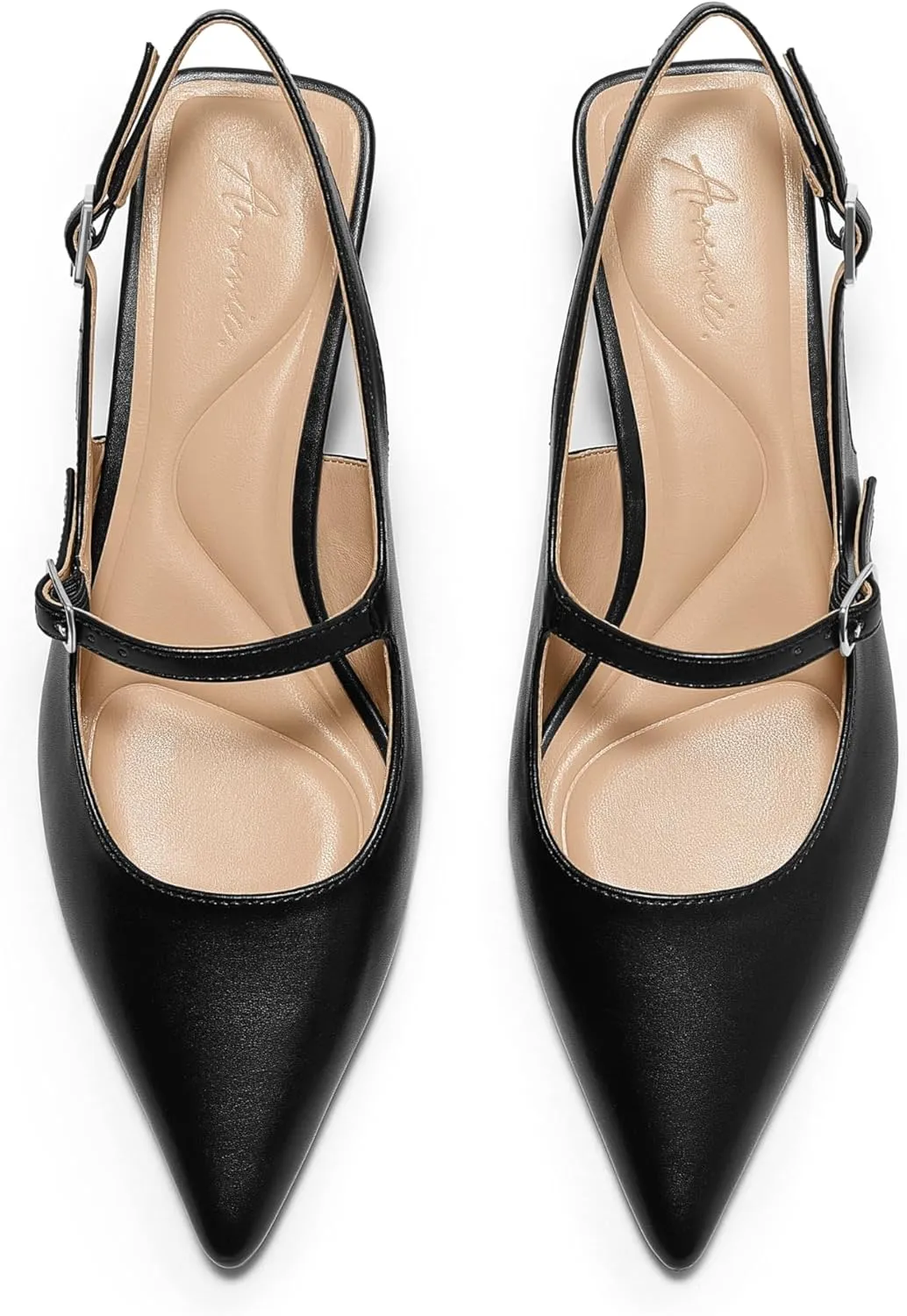 Arromic Women's Slingback Kitten Heel Pumps 2 Inch Mary Jane Strap Pointed Toe Dress Shoes for Wedding Work Daily Wear (Black/Nude/Red/Silver/White)