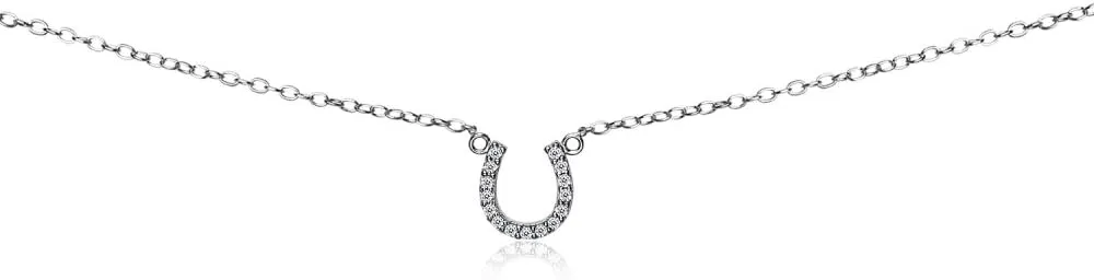 B. BRILLIANT Sterling Silver Necklace for Women Short Cubic Zirconia Horseshoe Necklaces for Stacking Holiday Birthday