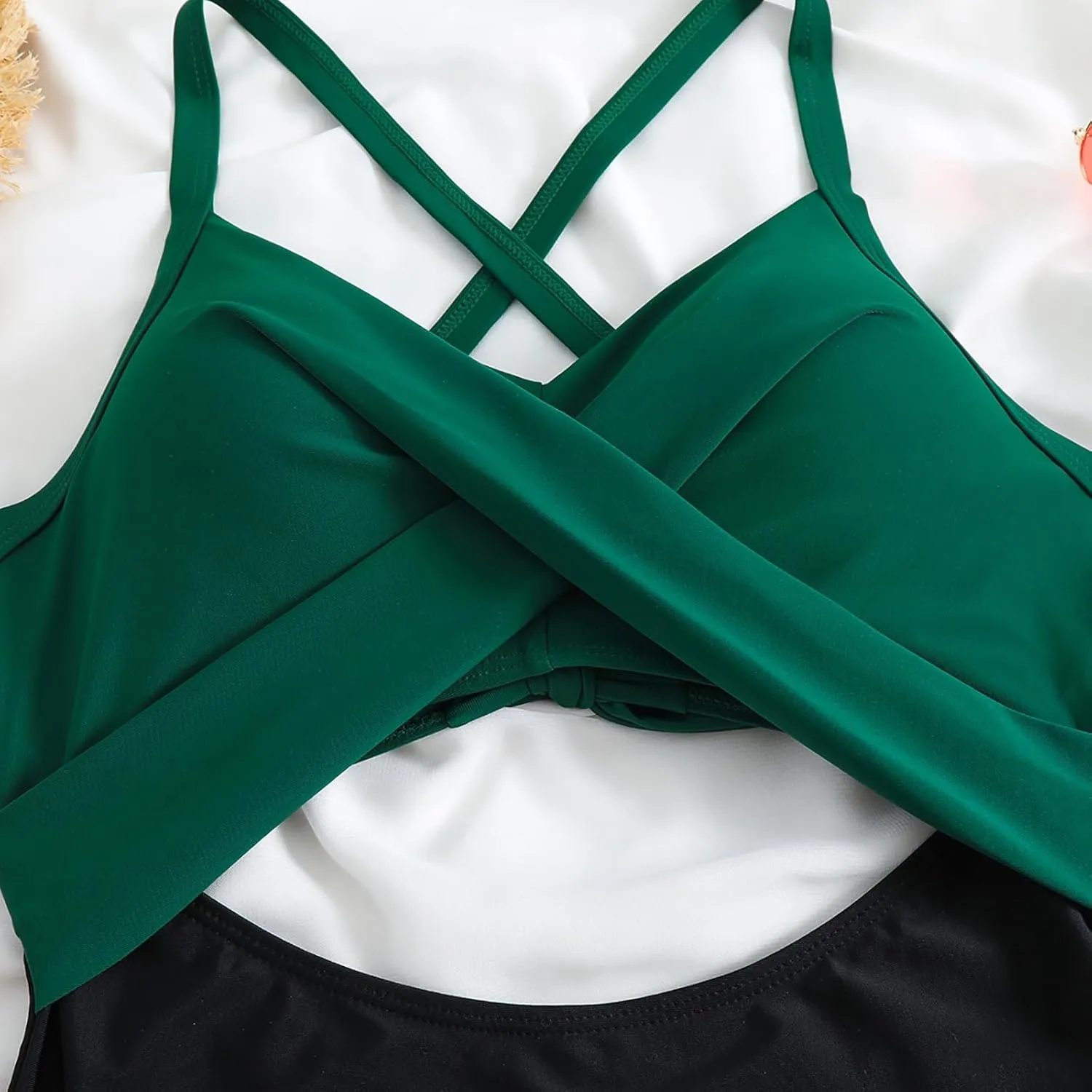 Bathing Suit for Women One Piece Tummy Control Keyhole Swimwear Sexy V Neck Bathing Suit Crisscross Back Self Tie