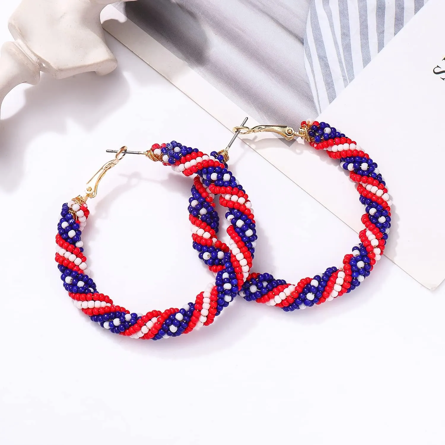 Beaded Hoop Earrings for Women Mixed Color Bead Dangle Earrings Bohemia Hoop Dangle Earring Studs for Women