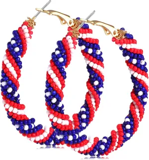 Beaded Hoop Earrings for Women Mixed Color Bead Dangle Earrings Bohemia Hoop Dangle Earring Studs for Women