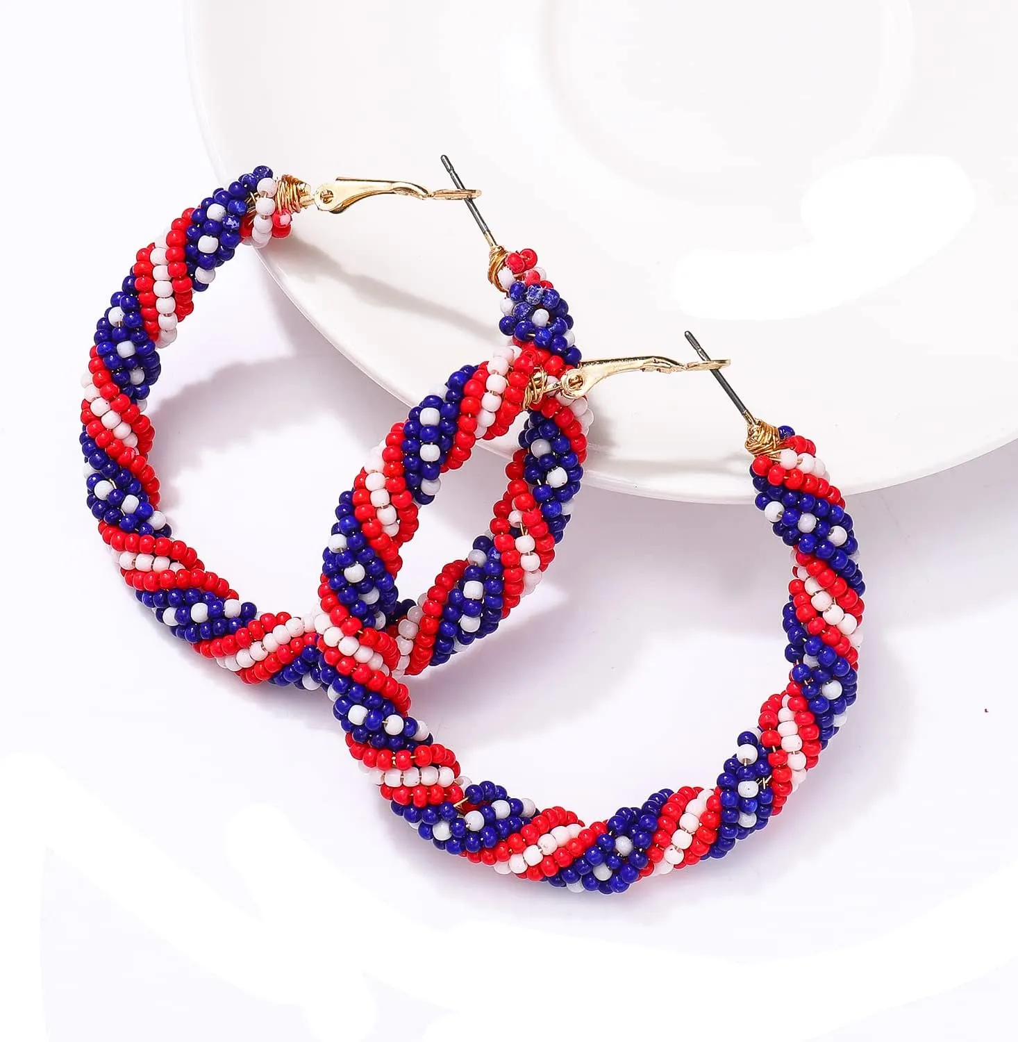 Beaded Hoop Earrings for Women Mixed Color Bead Dangle Earrings Bohemia Hoop Dangle Earring Studs for Women