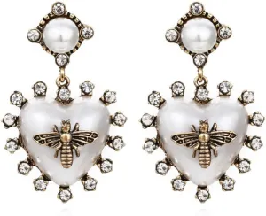 Bee Earrings for Women, Cute Honey bee Earrings, Pearl Heart Honeybee Dangle Earring Hypoallergenic, Insect Queen Bees Drop Earring, Bohemian Honeybee Statement earrings Studs, Bee Jewelry Funny earring