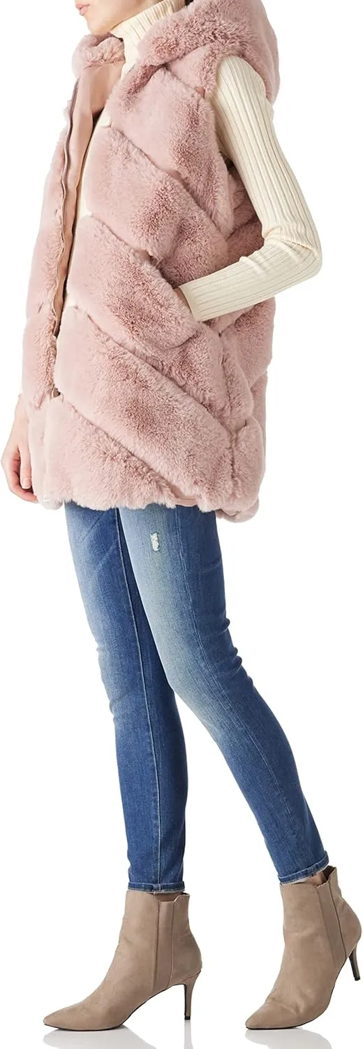 Bellivera Women's Faux Fur Vest Sherpa Fleece Gilet Sleeveless Casual Hooded Jacket Shearling Warm Fluffy Coat