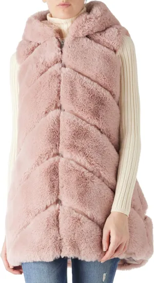 Bellivera Women's Faux Fur Vest Sherpa Fleece Gilet Sleeveless Casual Hooded Jacket Shearling Warm Fluffy Coat