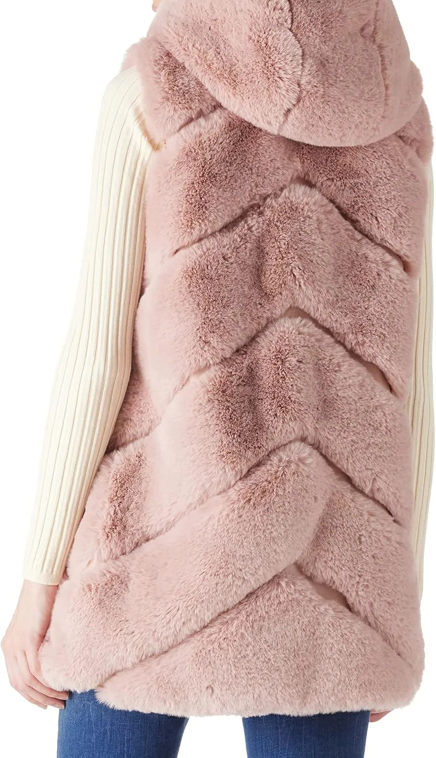 Bellivera Women's Faux Fur Vest Sherpa Fleece Gilet Sleeveless Casual Hooded Jacket Shearling Warm Fluffy Coat