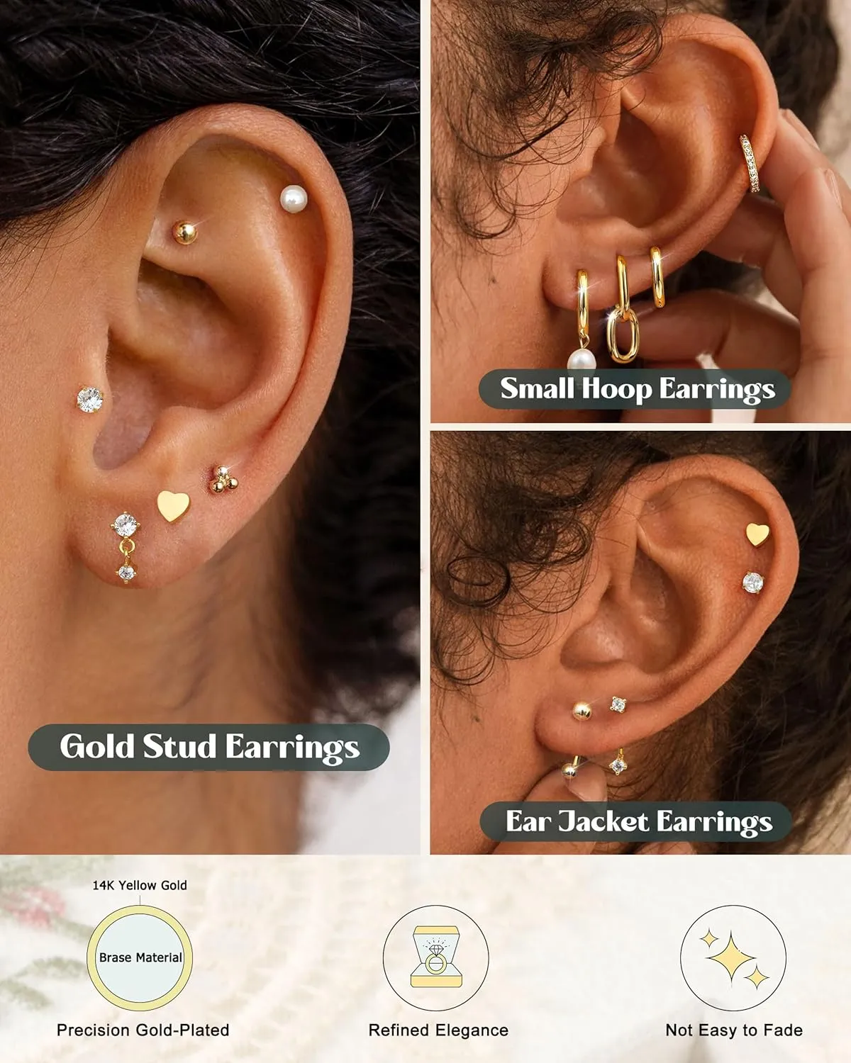 BESTEEL 14Pairs Small Gold Hoop Earrings Set for Women - 14K Gold Plated Hypoallergenic Lightweight Chunky Open Huggie Hoops Dainty Cartilage Stud Hoop Earring Stacks for Multiple Piercing