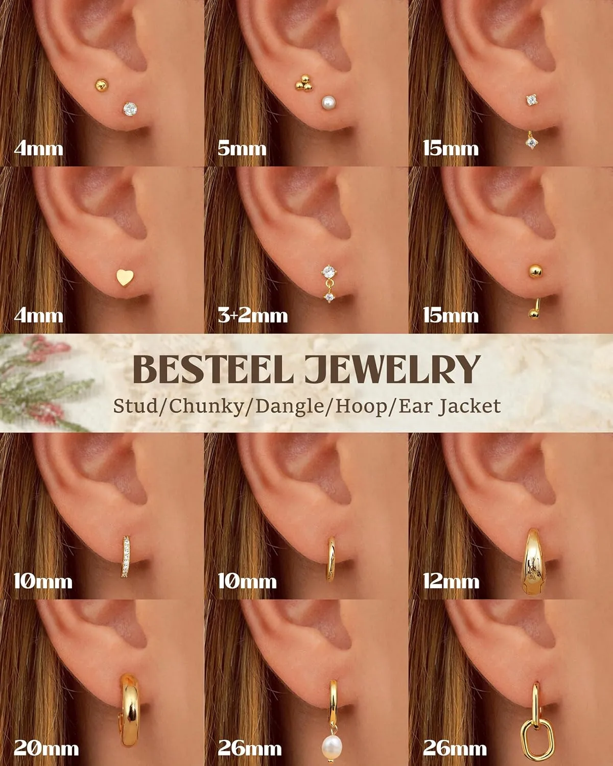 BESTEEL 14Pairs Small Gold Hoop Earrings Set for Women - 14K Gold Plated Hypoallergenic Lightweight Chunky Open Huggie Hoops Dainty Cartilage Stud Hoop Earring Stacks for Multiple Piercing