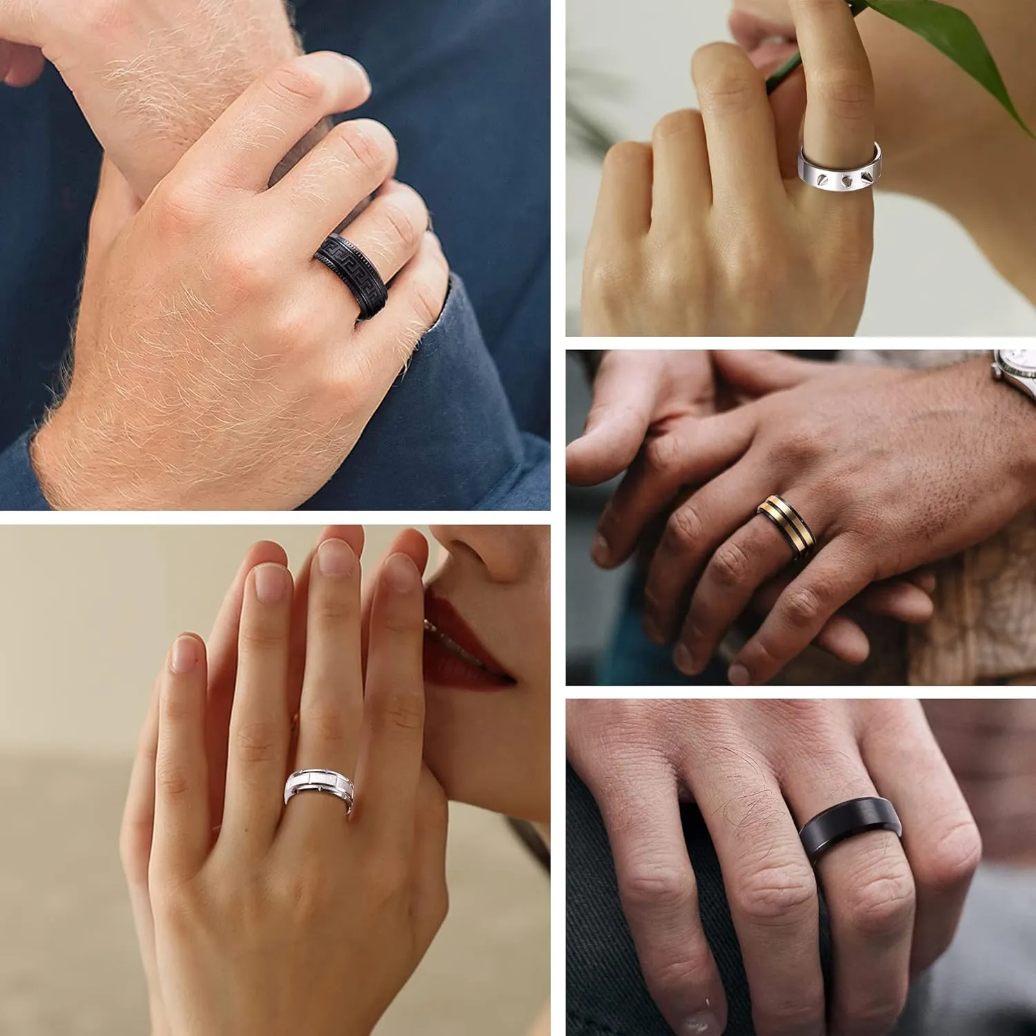 Besteel 16 Pcs Surgical Stainless Steel Band Rings for Men Women Fidget Rings Spinner Rings for Anxiety Relief Band Rings Wedding Pormise Engagement Rings Set Size 7-13