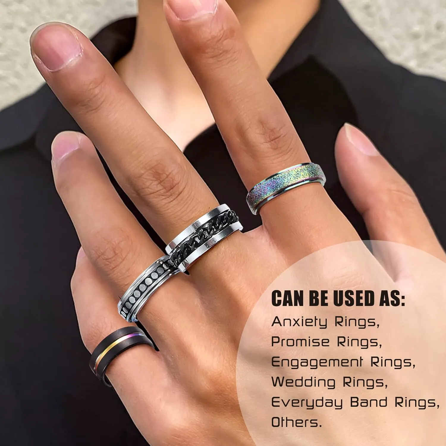 Besteel 16 Pcs Surgical Stainless Steel Band Rings for Men Women Fidget Rings Spinner Rings for Anxiety Relief Band Rings Wedding Pormise Engagement Rings Set Size 7-13