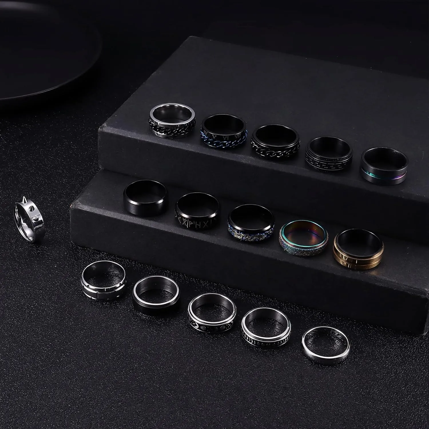 Besteel 16 Pcs Surgical Stainless Steel Band Rings for Men Women Fidget Rings Spinner Rings for Anxiety Relief Band Rings Wedding Pormise Engagement Rings Set Size 7-13