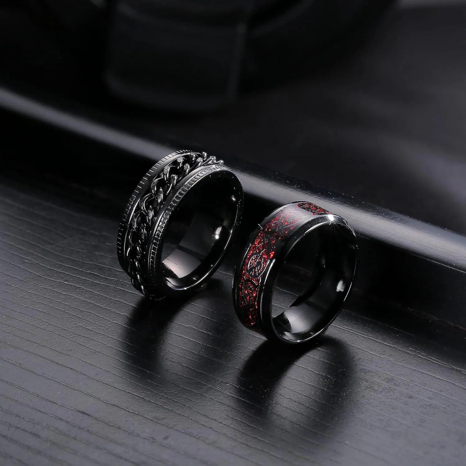Besteel 16Pcs Stainless Steel Fidget Rings for Men Women Stress Anxiety Relief Rings Black Cool Chain Band Spinner Rings Set for Wedding Promise Mens Rings Pack