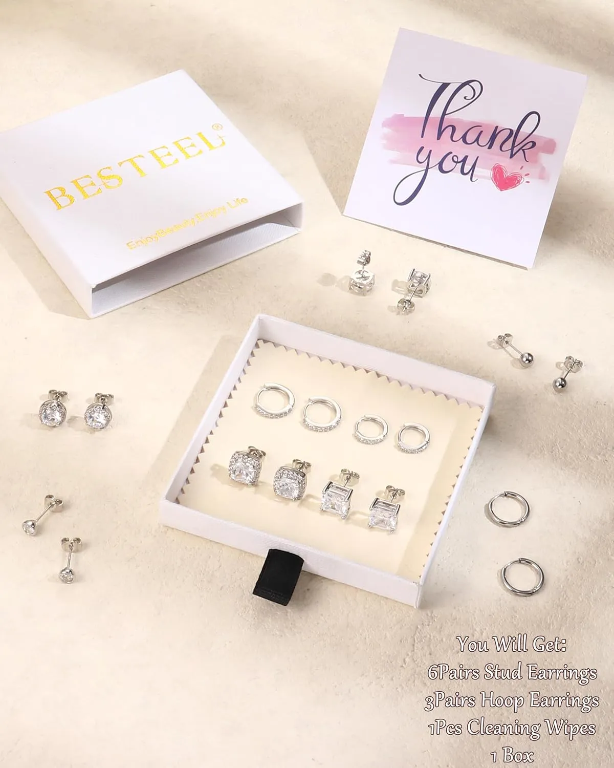 BESTEEL S925 Sterling Silver Stud Earrings for Women Men - Hypoallergenic 18K Gold Plated Hoop Earring Big Round Square Simulated Diamond Halo Studs Earrings for Sensitive Ears