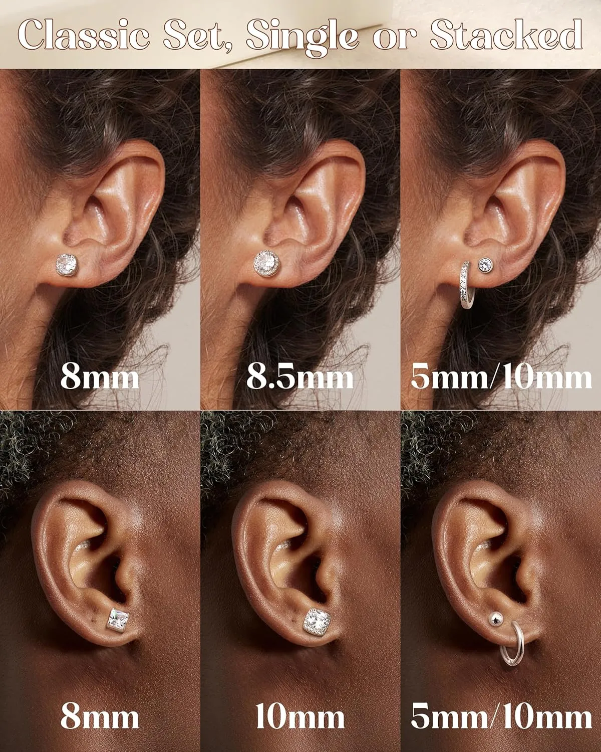 BESTEEL S925 Sterling Silver Stud Earrings for Women Men - Hypoallergenic 18K Gold Plated Hoop Earring Big Round Square Simulated Diamond Halo Studs Earrings for Sensitive Ears