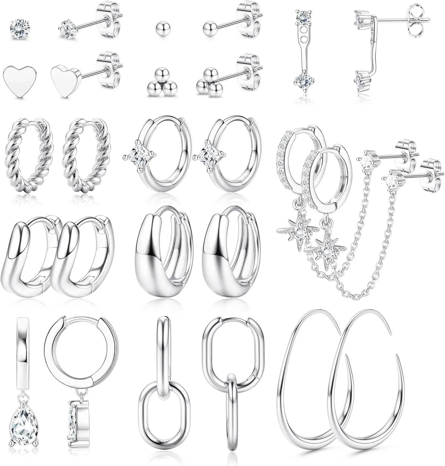 BESTEEL Small Gold Hoop Earrings for Women - Hypoallergenic 14K Gold Plated Stud Huggie Earings Stacks Set for Multiple Piercing Dainty Non Tarnish Cartilage Jewelry Pack Trendy Lightweight Gift 13 Pairs