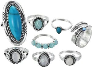 BESTYASH Opal Ring Set 8pc Knuckle Ring Set for Women Free Size Perfect Present for Birthday Anniversary