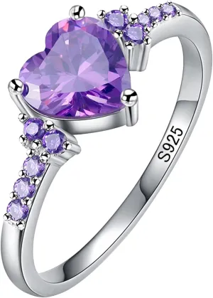 Birthstone Rings for Women Mother,925 Sterling Silver Cubic Zirconia Stackable Wedding Band Anniversary Jewelry Gift for Her