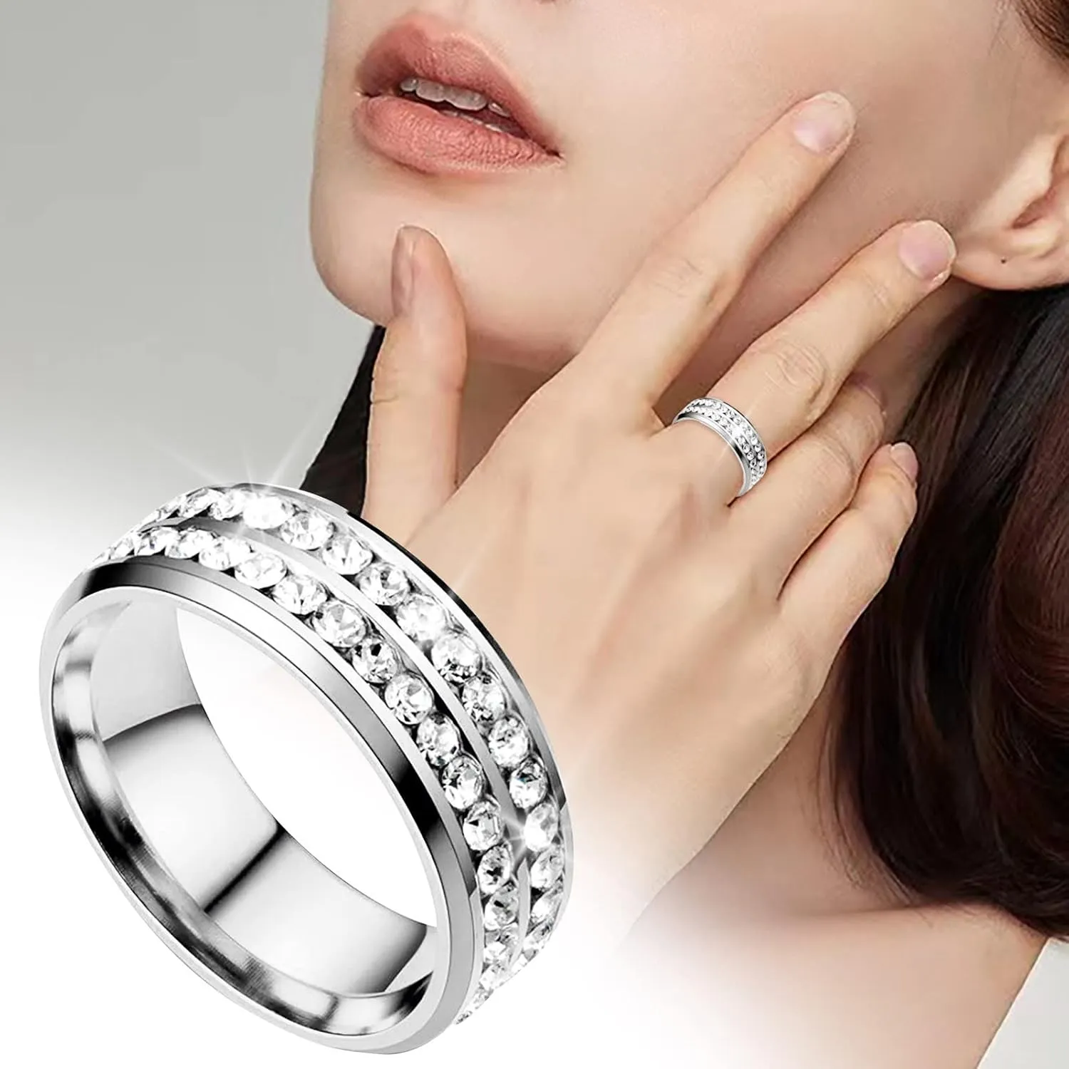 Black Women Titanium Engagement Ring Cubic Zirconia Anniversary Wedding Band Black Pave Set Stackable Ring